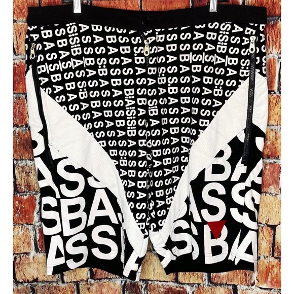 BASS by Ron Bass Black White AOP 2XL Men’s Shorts Zippered Pockets - Picture 1 of 5
